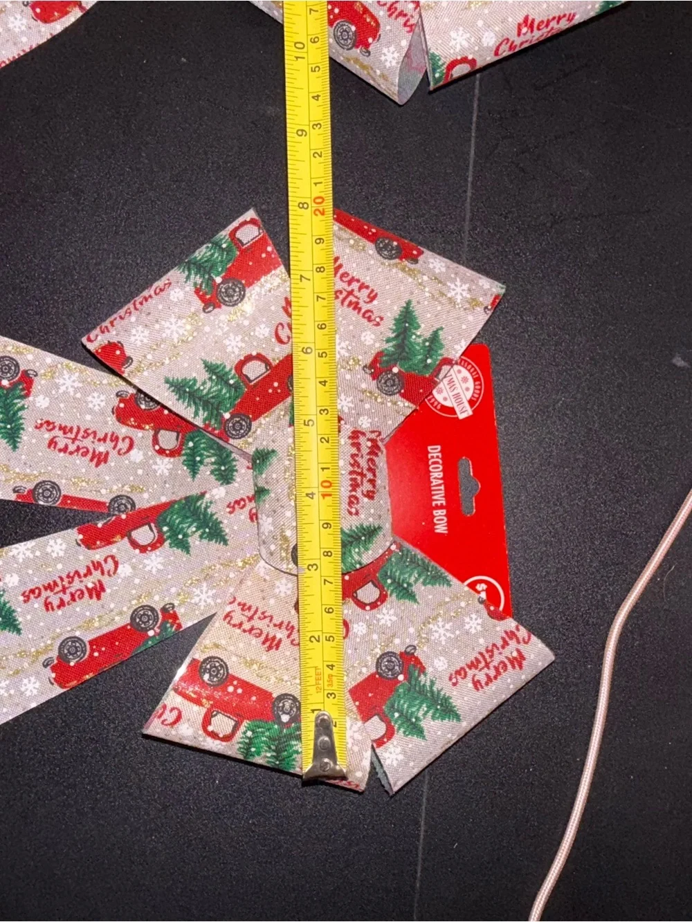 6 Red Truck Christmas Ribbon Bow with Green Trees and Gold Accents